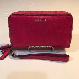 Coach Hot Pink Leather Double Zip Wallet Wristlet